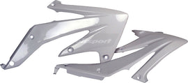 Polisport Plastics white radiator shrouds for HON motorcycles, body parts with a sleek design and durable material.