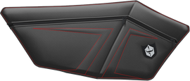 Pro Armor Rzr Pro Xp door bags with knee pads in red, designed for off-road vehicle storage and protection.