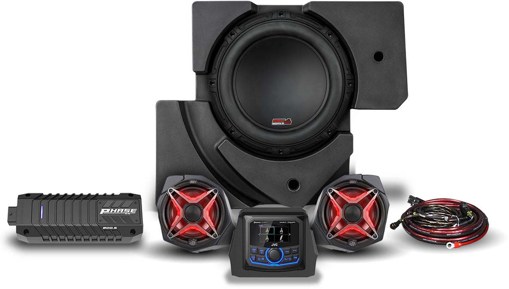 SSV Works 3 speaker kit with JVC controller for audio system, featuring compact design and control interface.