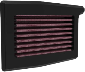 K&N Tri 716621 air filter showing a high-flow, reusable air filter with a black rubber frame and pleated filter media
