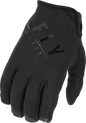 Fly Racing windproof black gloves size 09, close-up of gloves showing textured grip and snug fit for motorcycle riding.