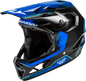 Fly Racing Rayce Repeat bicycle helmet in black and blue, size small, with adjustable straps and ventilation for cycling safety.