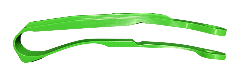 Acerbis green chain slider for motorcycle, showing the curved rubber and metal construction with Acerbis branding