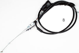 Motion Pro black vinyl throttle pull cable for motorcycles, showing the durable cable with black vinyl coating and fitting end connectors.