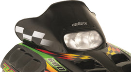 Powermadd Cobra W/S Low Black and White 13-inch windshield for ATV, with clear view and durable construction.