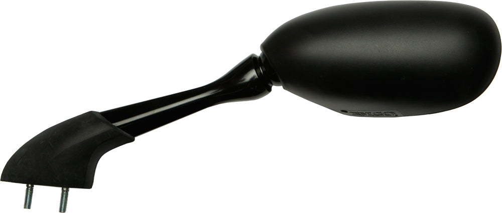 Left side Emgo motorcycle mirror with black housing and mounting arm, designed for Yam 56-9837 model.
