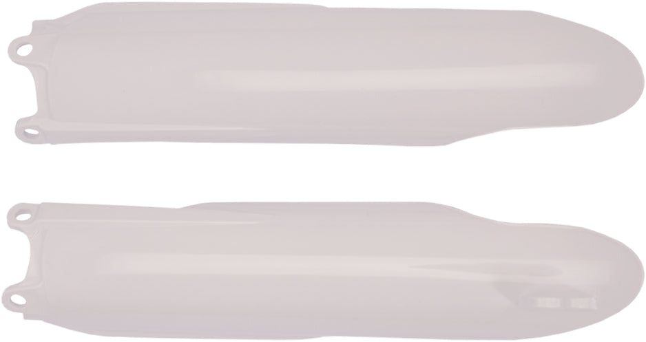 Acerbis white Yamaha YZ250 fork guard with black Acerbis logo, designed to protect motorcycle forks from debris.