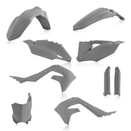 Grey Acerbis full plastic kit for motorcycle, includes various plastic parts, designed for durability and fit.