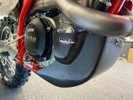 P3 Carbon Fiber Skid Plates for Beta 670 motorcycle, lightweight guards with a sleek black finish, designed for durability and protection.