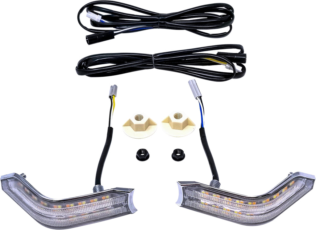 Pathfinder Chrome Cowl Light Kit with DRL and Sequential LED lights for vehicle illumination.