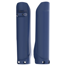 Blue Polisport Plastics fork guards for motorcycle suspension, designed to protect forks and enhance bike durability.