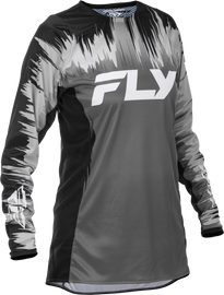 Fly Racing Women's Lite Jersey in black, grey, and white, featuring lightweight, breathable fabric with a sleek design.