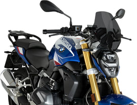 PUIG Naked New Gen Sport dark smoke motorcycle windscreen for BMW, showcasing sleek design and tinted dark smoke finish.
