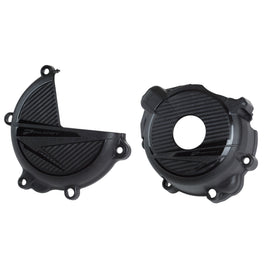 Polisport Plastics clutch and ignition body kit in black for Suzuki models, includes clutch cover and ignition housing.