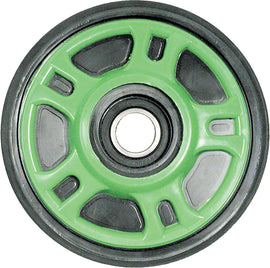 Ppd idler wheel measuring 5.63 inches by 20 mm, green small/medium size, for industrial or machinery use.