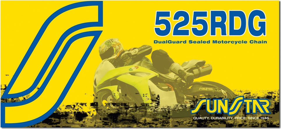Sunstar Kawasaki ZX heavy-duty sealed 525 chain, natural finish, for motorcycle chain replacement, showing the chain's links and structure.