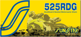 Sunstar Kawasaki ZX heavy-duty sealed 525 chain, natural finish, for motorcycle chain replacement, showing the chain's links and structure.