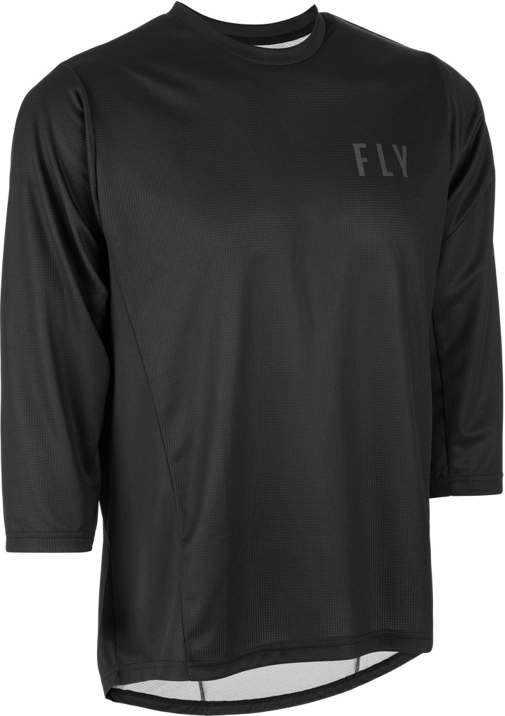 Fly Racing Ripa 3/4 sleeve black jersey with bold branding, featuring lightweight fabric and casual fit, size medium.