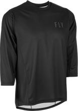 Load image into Gallery viewer, Fly Racing Ripa 3/4 sleeve black jersey with bold branding, featuring lightweight fabric and casual fit, size medium.