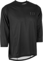 Fly Racing Ripa 3/4 sleeve black jersey with bold branding, featuring lightweight fabric and casual fit, size medium.