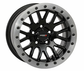 System 3 Sb9 15x9 gloss black wheel with 5/4.5 bolt pattern and +10mm offset, featuring a sleek, modern design.