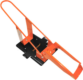 Lock and Load dirt bike and mountain bike wheel chock for trailer towing, securely holding wheels during transport.