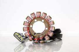 Ricks Motorsport Electric Stator 27-21423 for motorcycle electrical systems, showing a metal coil and wiring components.