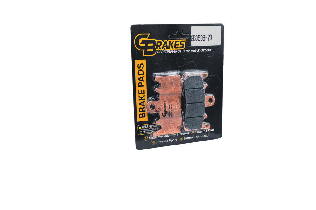 GBRAKES sintered brake pads for vehicles, showing the durable metal brake pad surface and backing plate.