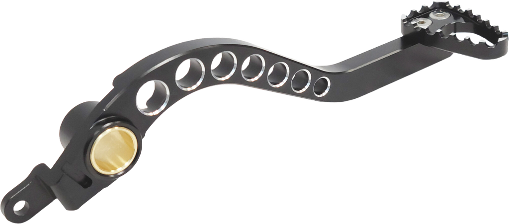 Black ModQuad 250r brake lever for foot controls, shown on a motorcycle, with detailed mounting features and ergonomic design.