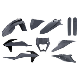 Polisport Plastics Enduro Kit with mask in Nardo Grey for KTM motorcycle, includes body panels and protective gear.