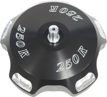Load image into Gallery viewer, ModQuad black gas cap with logo for Honda 250R models 1988-1989, part number 28-41293, shown on motorcycle fuel tank