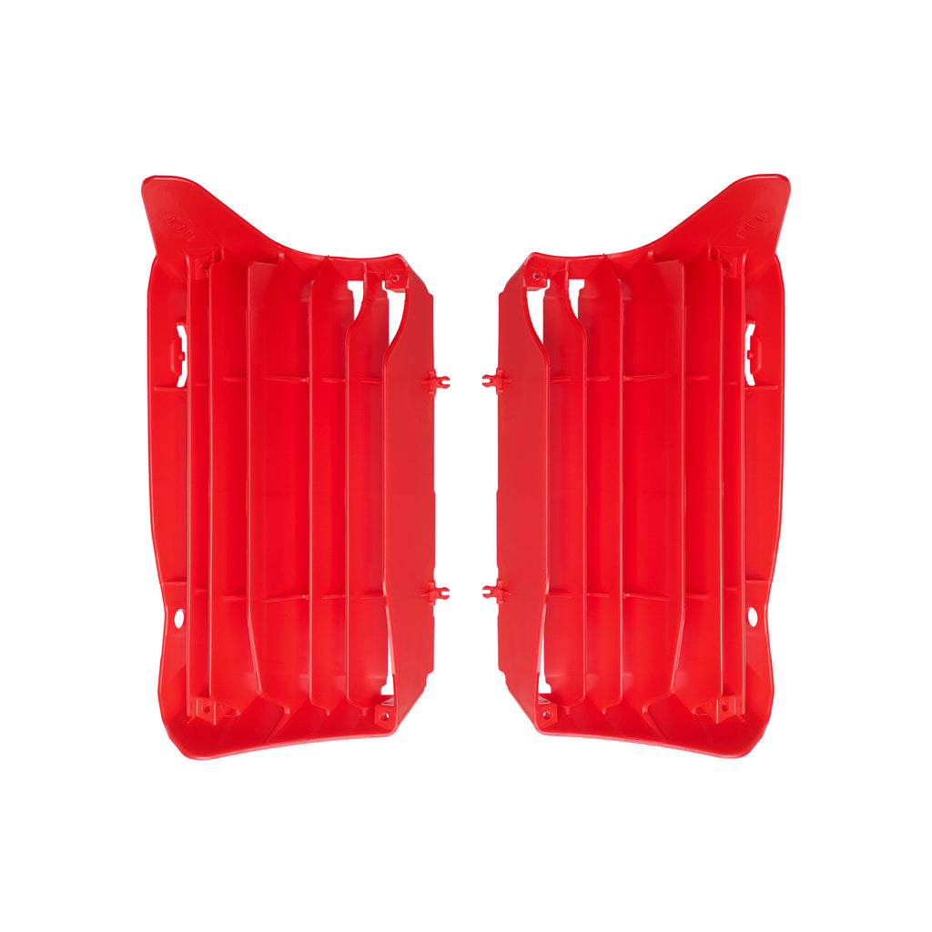 Polisport Plastics Radiator Louvers in Hon Red for motorcycle body, with vented design and sturdy plastic construction.