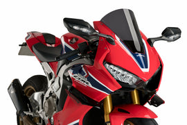 PUIG R-Racer dark smoke motorcycle windshield, aerodynamic windscreen for enhanced riding comfort and style.