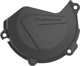 Polisport Plastics black clutch cover protector for motorcycles, shown in a close-up image highlighting the product details.