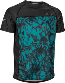 Fly Racing Super D jersey in Evergreen Camo and Black, XL, featuring camo pattern and lightweight fabric for motocross riding.