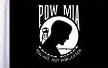Load image into Gallery viewer, Pro Pad 10x15 Pow-Mia Flag accessory with bold black and white design, featuring the Pow-Mia emblem and text on fabric.