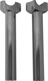 HardDrive H-Bar Risers 8.5-inch straight chrome motorcycle handlebar risers, shiny and reflective with mounting bolts visible