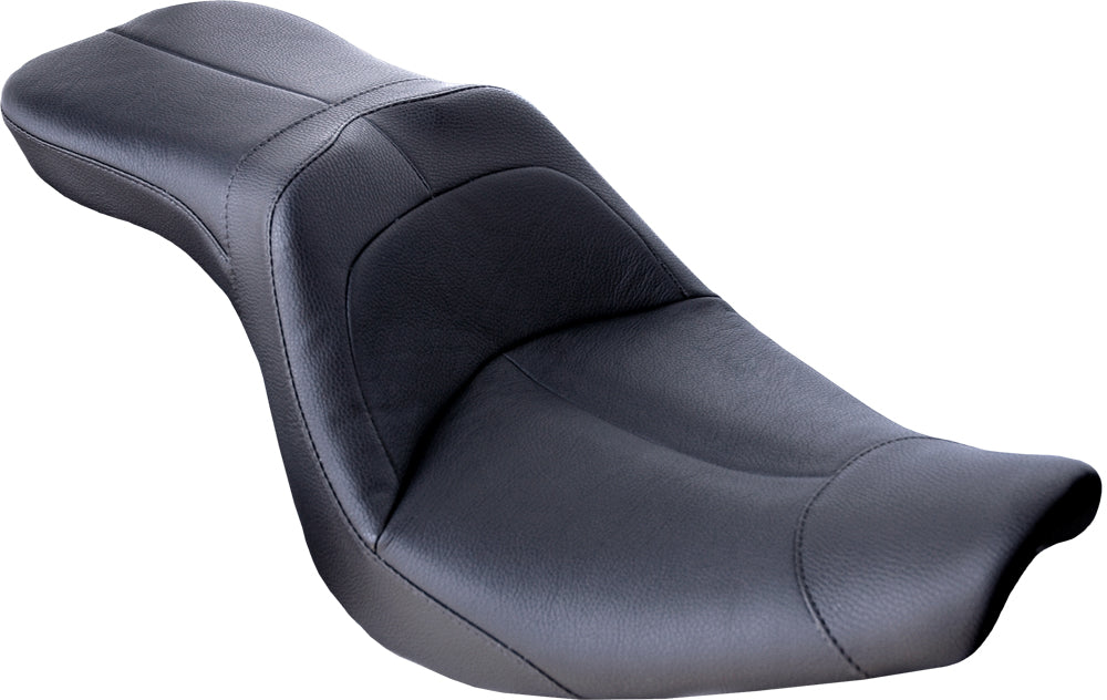 Danny Gray low Ist 2-up leather motorcycle seat for FXST from 2006-2010 and FLSTF/B from 2007-2017, shown in the image.