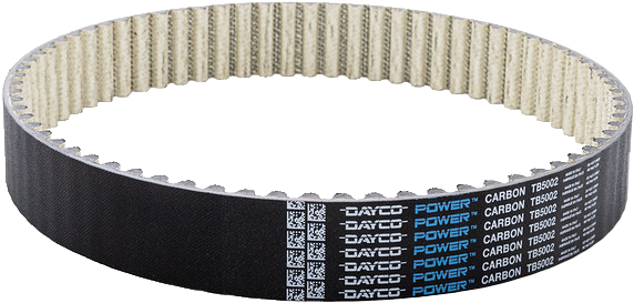 Dayco Power Carbon drive belt for 22-50 tooth applications, durable rubber material, showcased on a plain background.