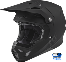 Charger l'image dans la galerie, Fly Racing Formula CP solid matte black motorcycle helmet with sleek design and aerodynamic shape.
