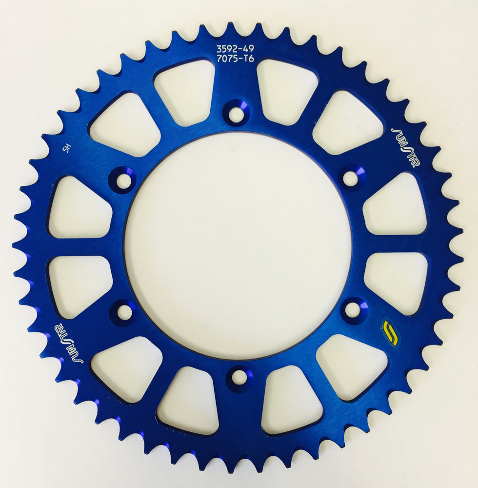 Sunstar aluminum rear sprocket 48-tooth for Yamaha YZ250, designed for 520 chain, blue honed finish, durable motorcycle part