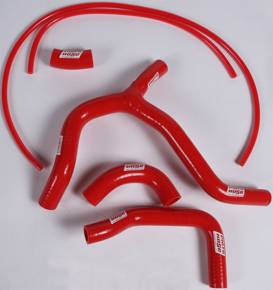 Red Moto Hose silicone Y-Hose kit for engine cooling and turbo systems, featuring durable silicone construction and multiple connection points.