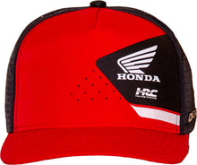 Load image into Gallery viewer, Red DCOR Honda Team2 snap-back cap with embroidered logo, adjustable strap, and structured front panel.
