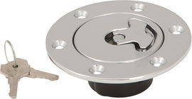HardDrive vented flush mount gas cap for vehicles from 1996 to 2020, shown in black with secure locking mechanism