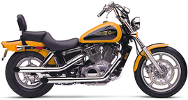 Cobra Blvd Slashcut chrome exhaust slip-on for Honda VTX 1100 Spirit 1997-2007, with sleek slashcut design and chrome finish.