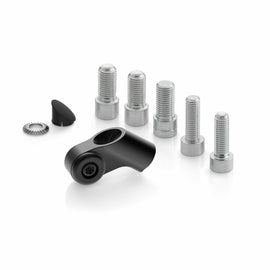 RIZOMA universal black side mount mirror adapter for motorcycle mirrors, showing the sleek black metal construction.