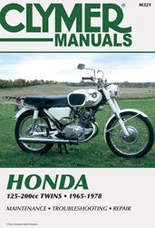 Clymer repair manual for Honda 125-200cc twin engines, showing detailed diagrams and instructions for engine maintenance.