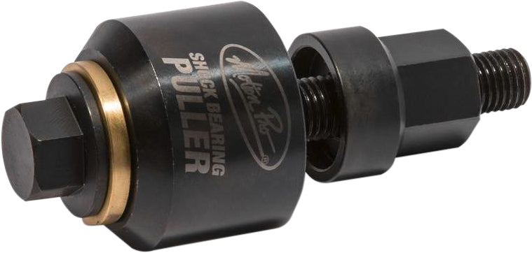 Motion Pro Shock Bearing Puller tool, designed for removing motorcycle shock bearings, shown with metal components and handle.