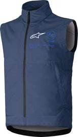 Alpine Star Techstar Softshell Vest in navy, showing a close-up of the lightweight, water-resistant fabric with zippered pockets.