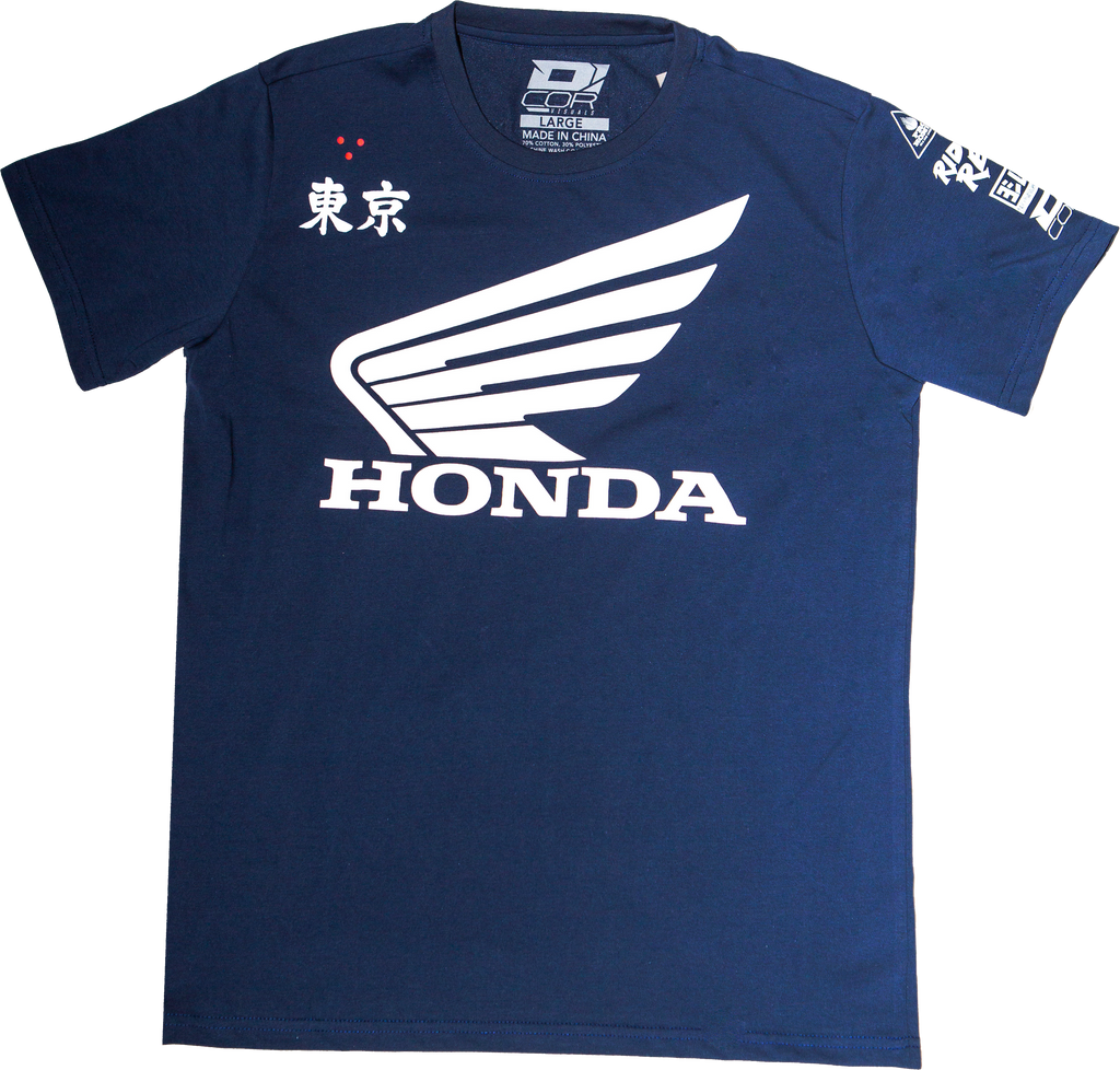 Navy DCOR Honda Factory T-Shirt in medium size with front logo print, casual cotton fabric, and comfortable fit.